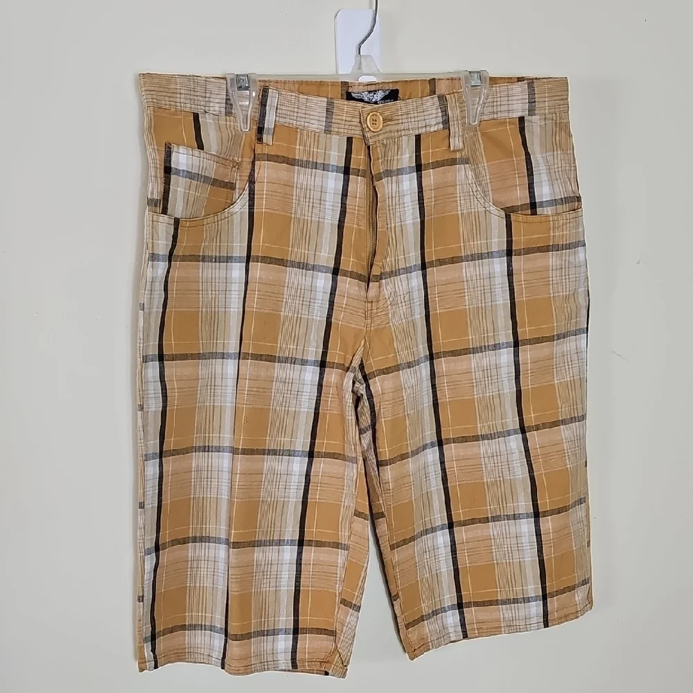 4 FatherZ Men's Plaid Cargo Shorts in Tan and White Size 2XL